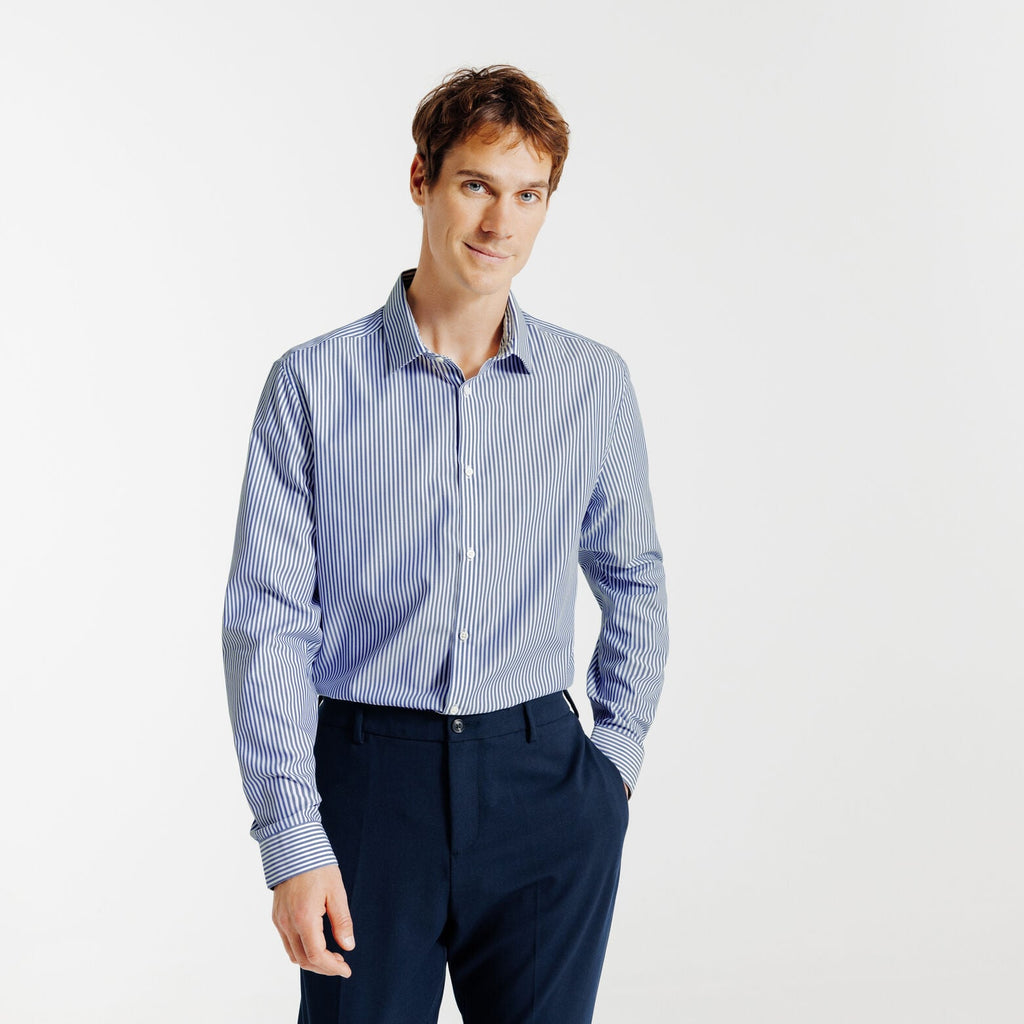 Chemise sans repassage regular en coton rayée - 1