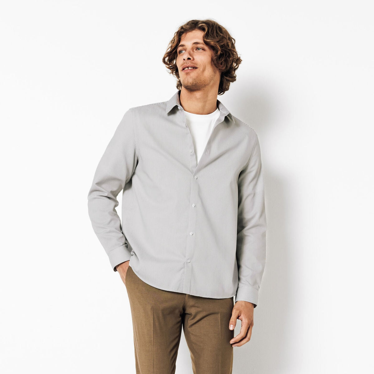 Chemise sans repassage regular en coton rayée - 1