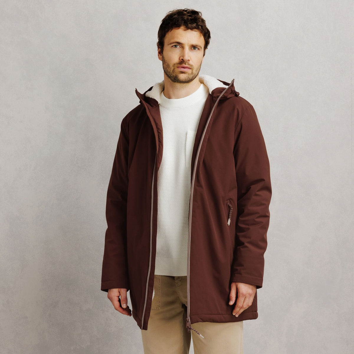 Parka longue à capuche doublée en sherpa - 1