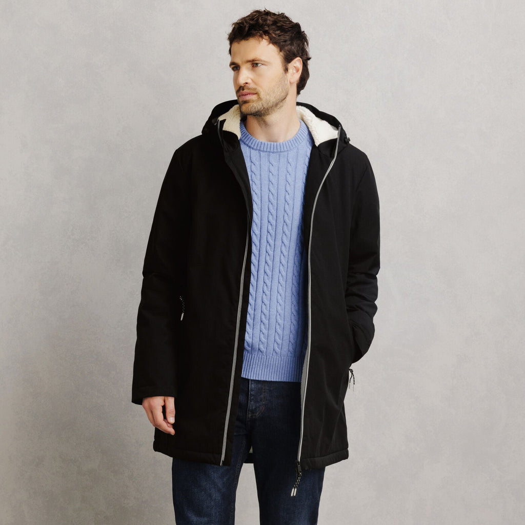 Parka longue à capuche doublée en sherpa - 1