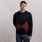 Pull col rond jacquard carreaux argyle - 1