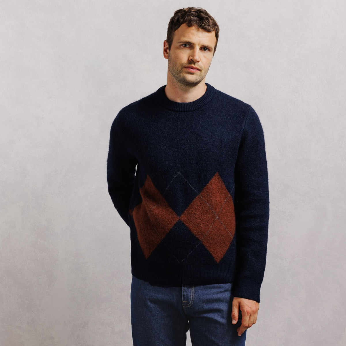 Pull col rond jacquard carreaux argyle - 1