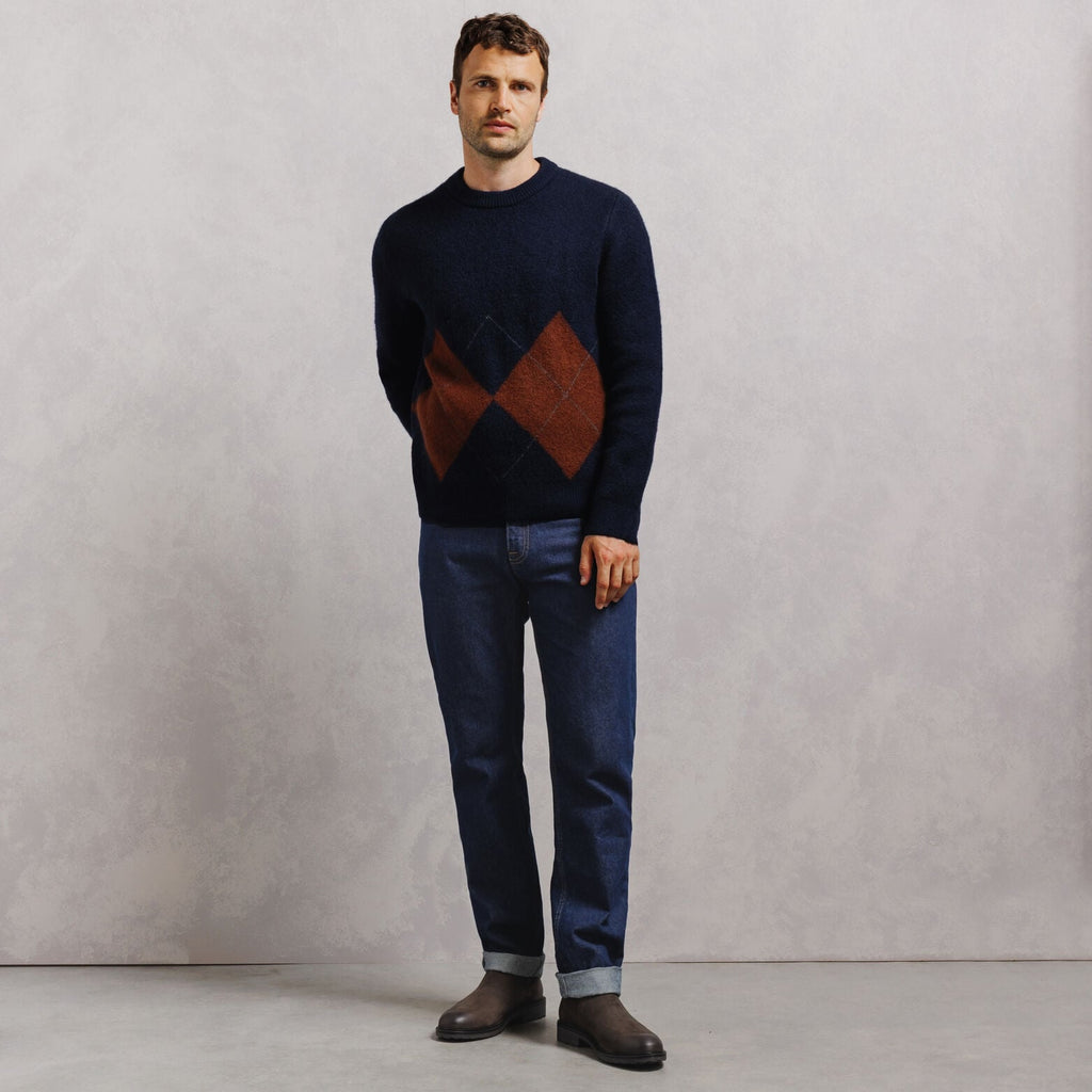 Pull col rond jacquard carreaux argyle - 2