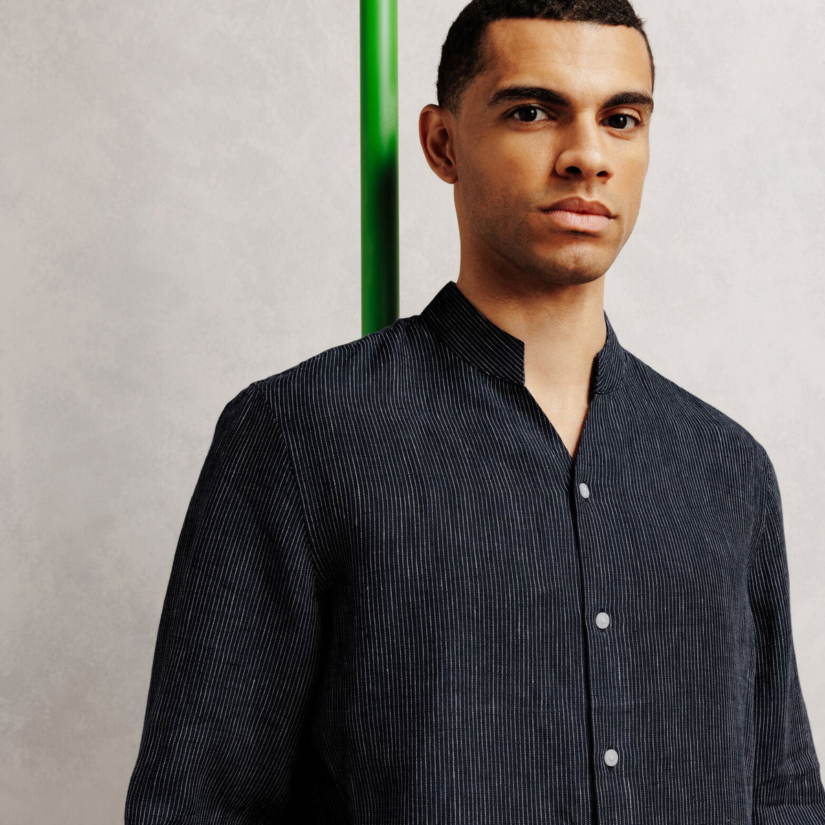 Chemise 100% lin col mao regular rayée - 1