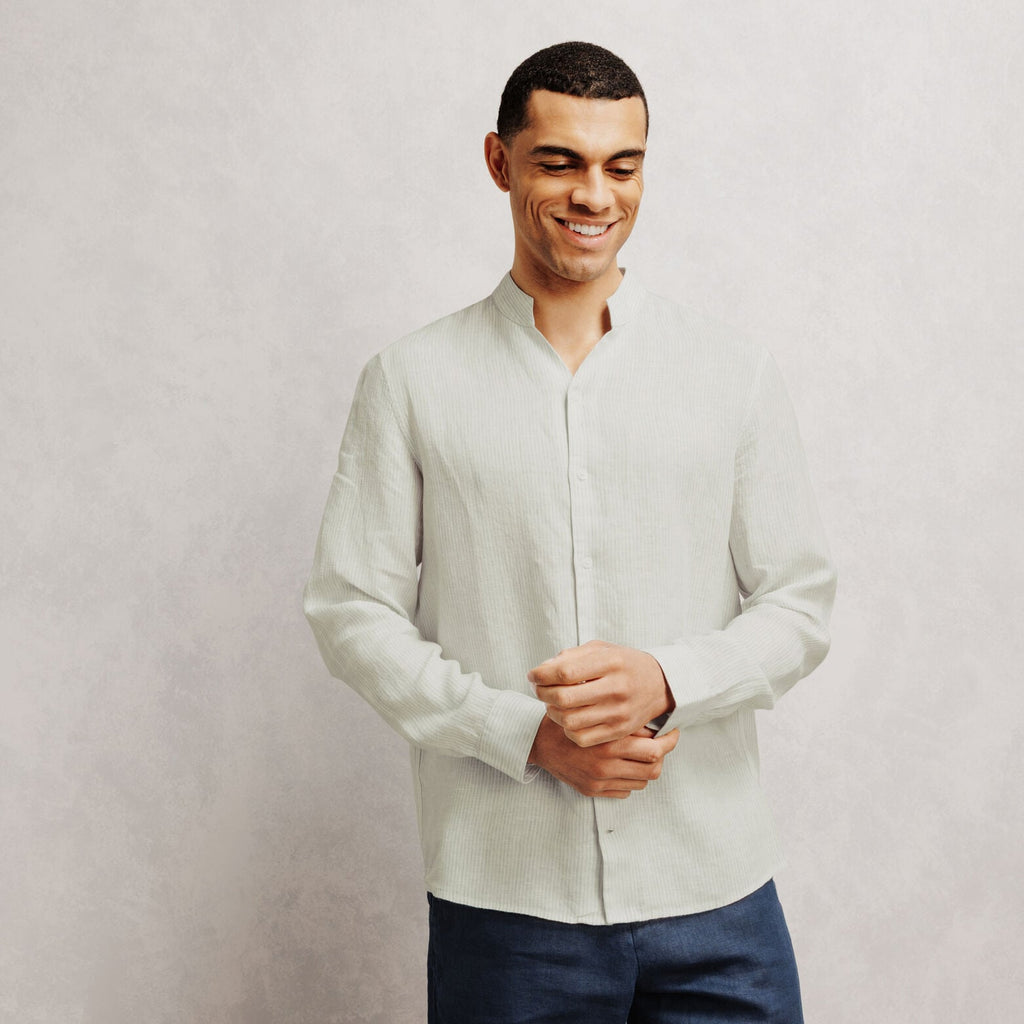 Chemise 100% lin col mao regular rayée - 1