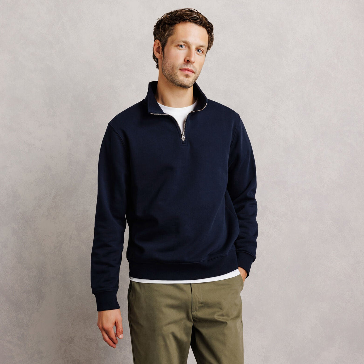 Sweat col montant zippé molleton uni - 1