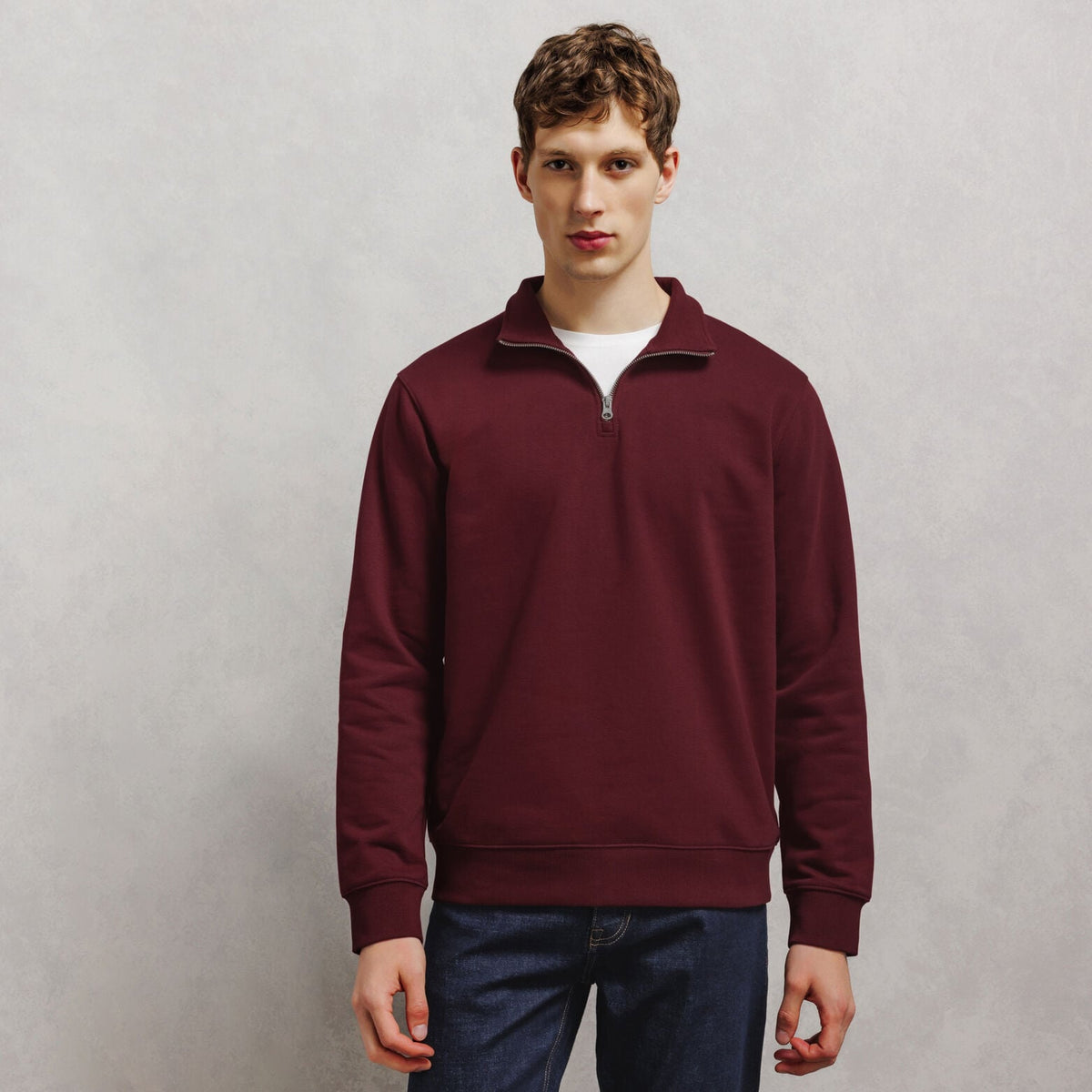 Sweat col montant zippé molleton uni - 1