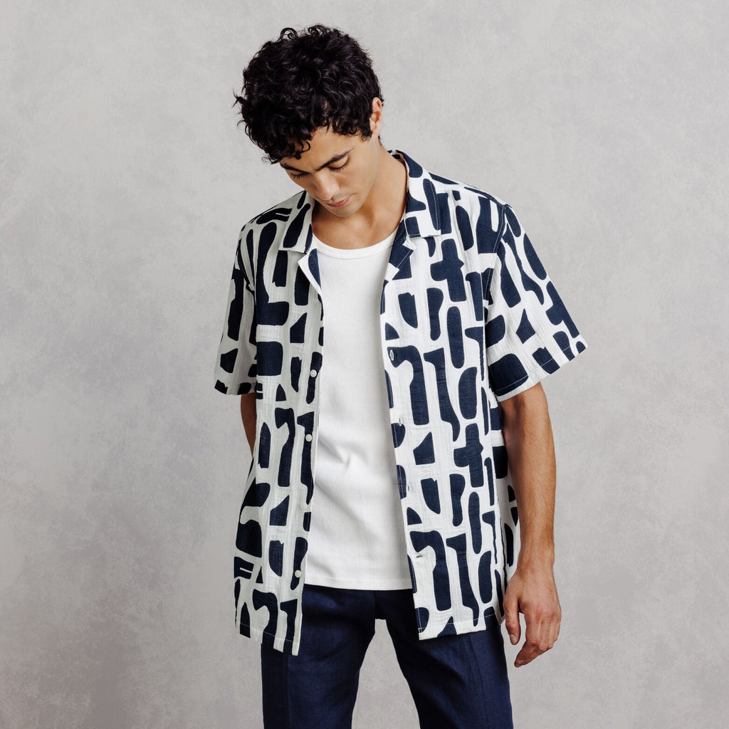 Chemisette 100% coton imprimé col requin - 1