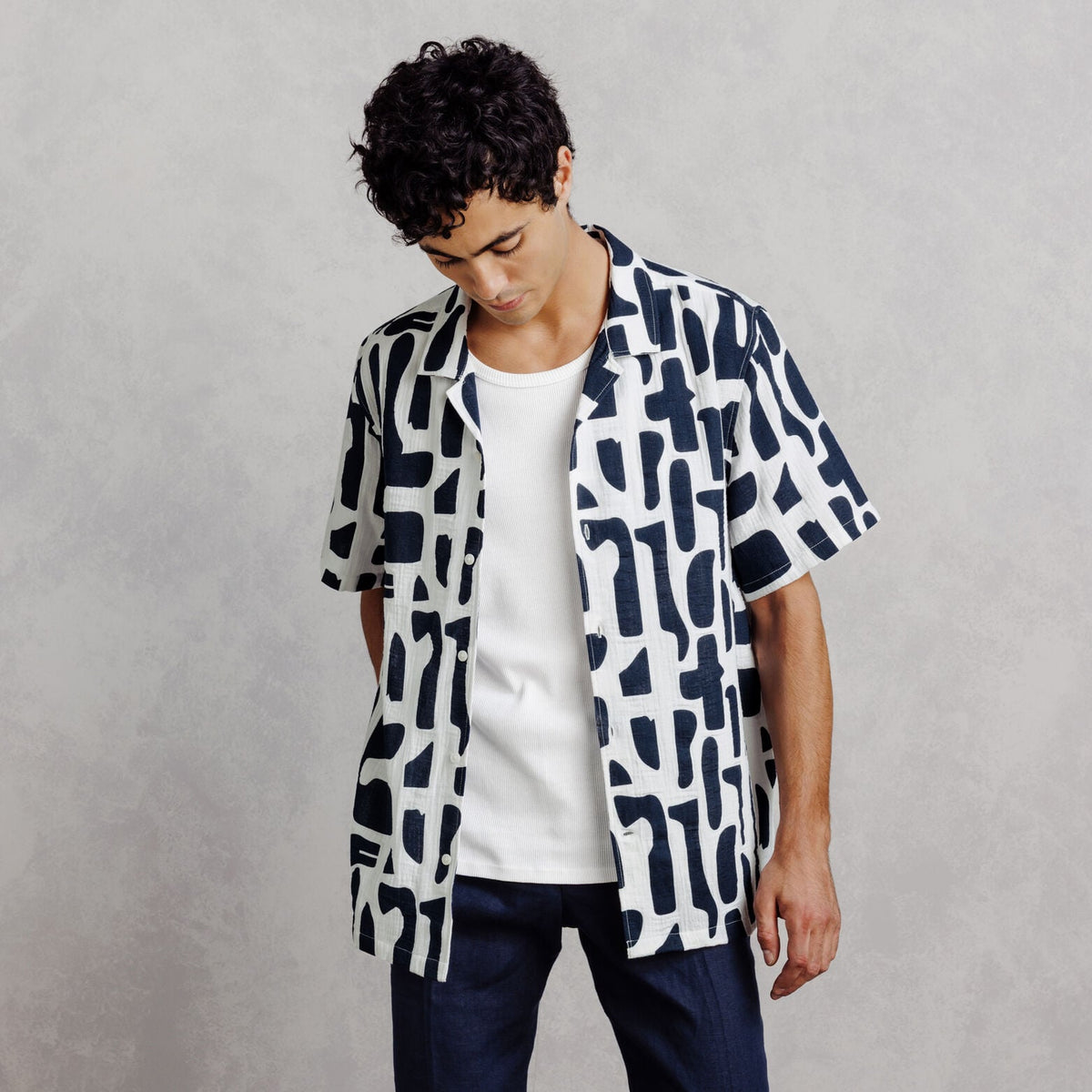 Chemisette 100% coton imprimé col requin - 1