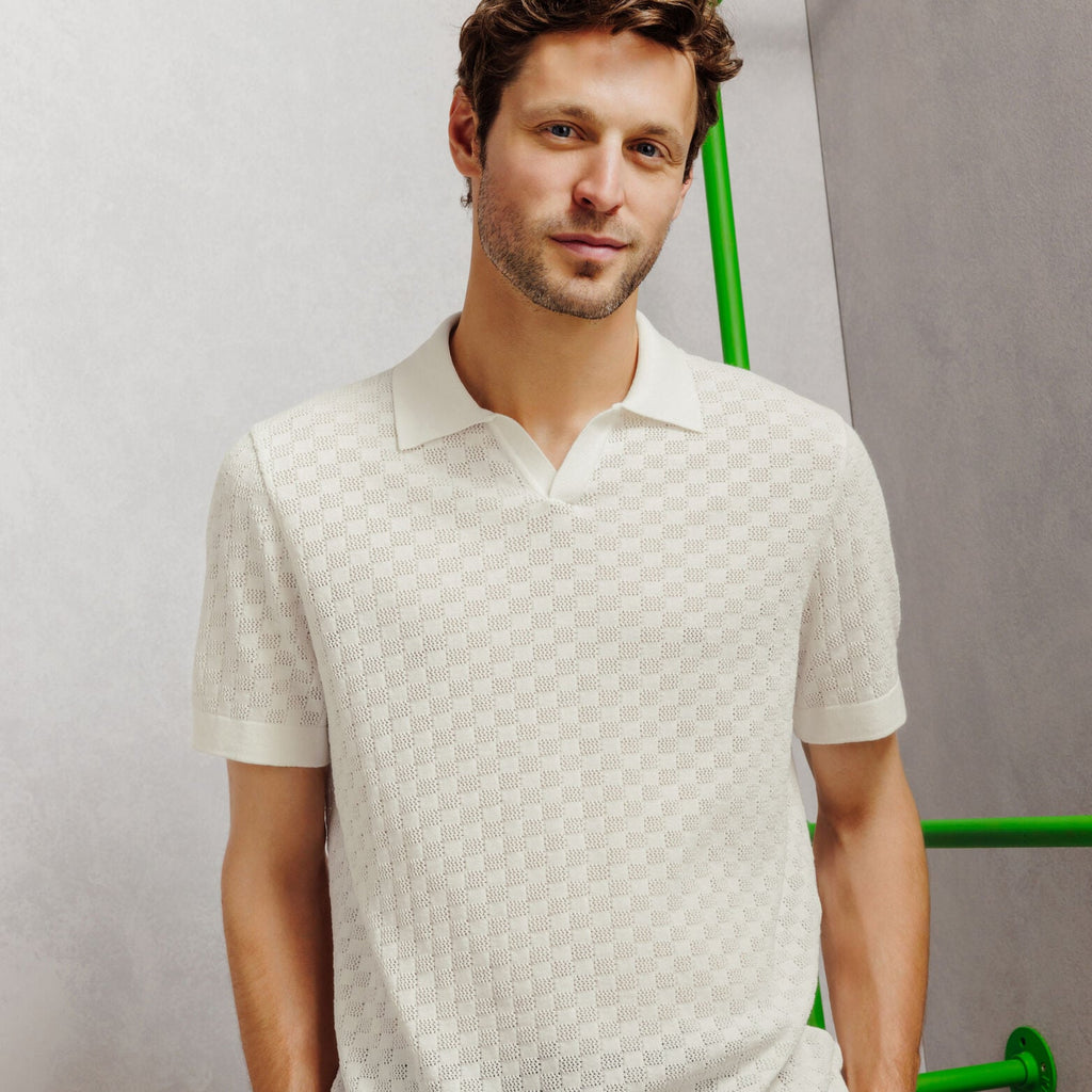 Polo en maille col resort damier - 1