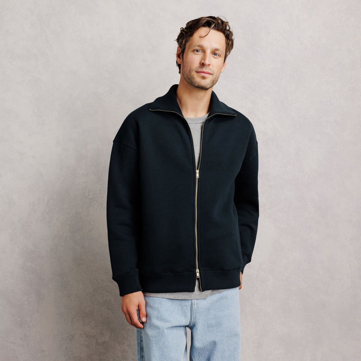 Sweat oversize zippé col montant uni - 1