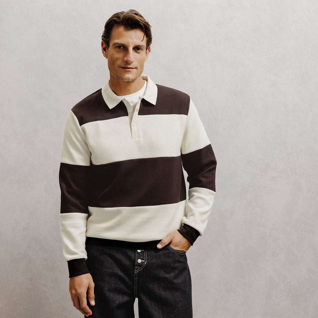 Sweat col polo larges rayures - 1